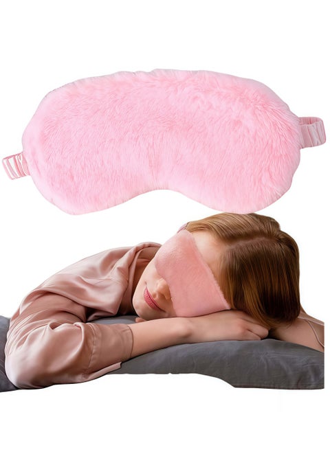 Plush Eye Mask, Soft Sleeping Eye Mask, Comfortable Furry Faux Leather Sleeping Eye Mask, Satin Nap Eye Mask, Unisex, Great Gift (Pink)
