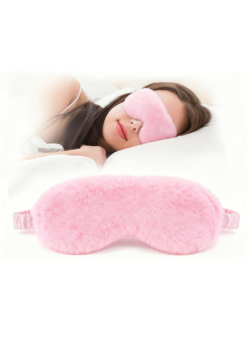 Plush Eye Mask, Soft Sleeping Eye Mask, Comfortable Furry Faux Leather Sleeping Eye Mask, Satin Nap Eye Mask, Unisex, Great Gift (Pink) - Image 1