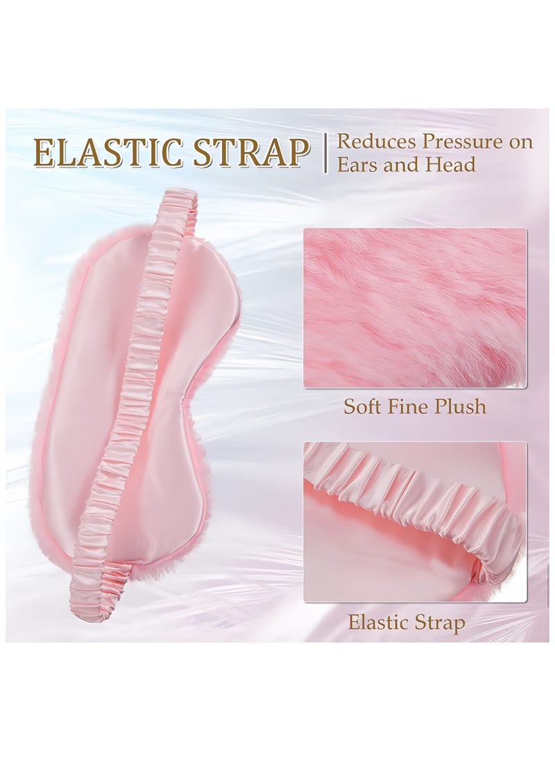 Plush Eye Mask, Soft Sleeping Eye Mask, Comfortable Furry Faux Leather Sleeping Eye Mask, Satin Nap Eye Mask, Unisex, Great Gift (Pink) - Image 2