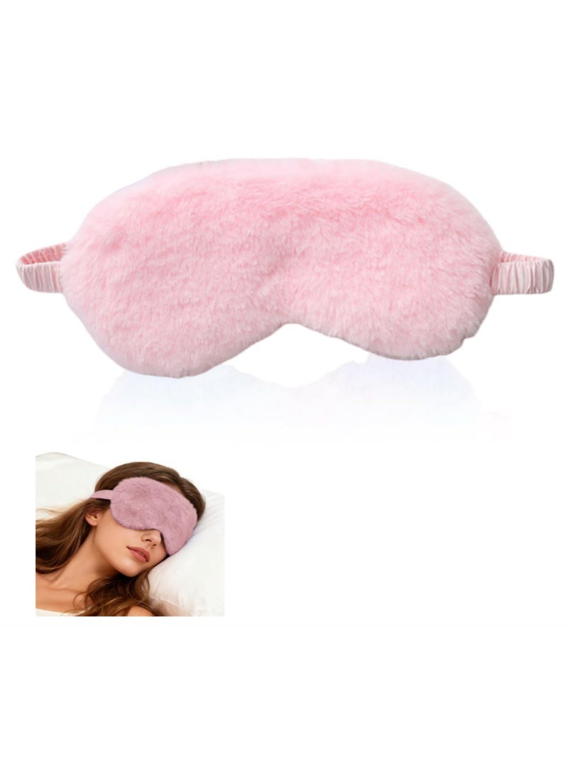 Plush Eye Mask, Soft Sleeping Eye Mask, Comfortable Furry Faux Leather Sleeping Eye Mask, Satin Nap Eye Mask, Unisex, Great Gift (Pink) - Image 1