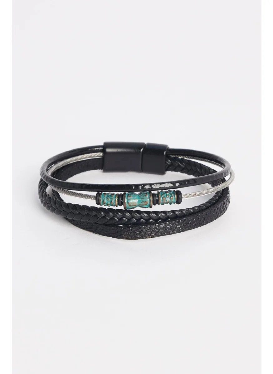 Tudors Men's Genuine Leather Black Bracelet