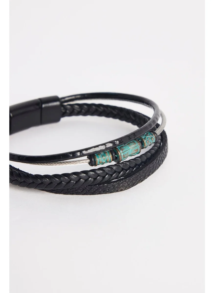 Tudors Men's Genuine Leather Black Bracelet