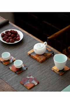 Y&D Wooden Coasters for Drinks, 6Pcs Natural Cedar Wood Coaster with Holder, Epoxy Coasters, Large Size Modern Coffee, Tea Home Decor  - Image 2
