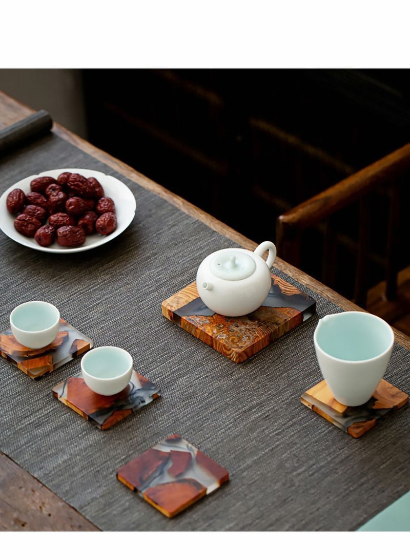 Y&D Wooden Coasters for Drinks, 6Pcs Natural Cedar Wood Coaster with Holder, Epoxy Coasters, Large Size Modern Coffee, Tea Home Decor  - Image 2