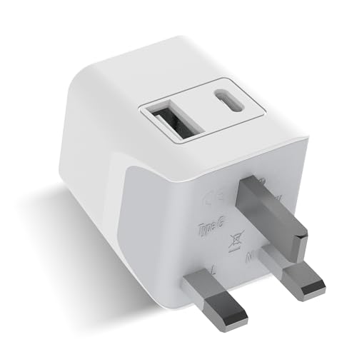 Ceptics Travel Adapter India to UK, 3 in 1 Plug with 1 USB, 1 USB-C, Singapore, G Type Plug Socket for Indian Pins, Laptops, Phones - CE-RoHS - White 1pc - Image 1