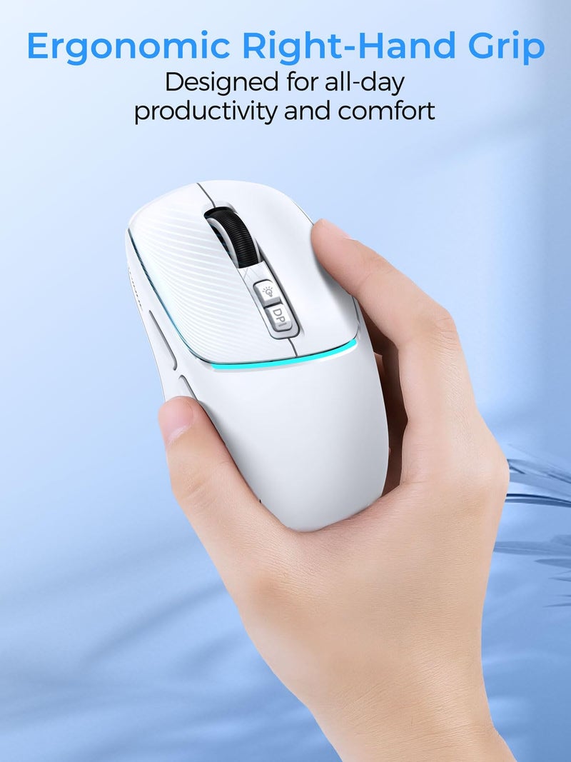 RAPIQUE Wireless Bluetooth Mouse â€“ Dual Bluetooth ï¼† 2.4GHz USB Receiver, 4 DPI Levels (1000â€“3200), USB-C Rechargeable, Ergonomic Right-Hand Grip, Silent Click, Compacr for Computer/Mac/Laptop - White - Image 3