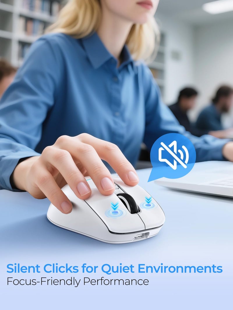 RAPIQUE Wireless Bluetooth Mouse â€“ Dual Bluetooth ï¼† 2.4GHz USB Receiver, 4 DPI Levels (1000â€“3200), USB-C Rechargeable, Ergonomic Right-Hand Grip, Silent Click, Compacr for Computer/Mac/Laptop - White - Image 5