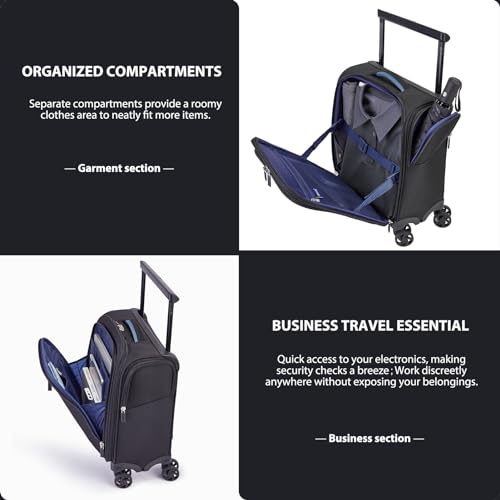 Verage Carry On Luggage with Wheels, 15 Inch Underseat Spinner Luggage Pro, Underseat Personal Item Travel Bag for Men and Women, Carry On Bags for Airplanes, Black - Image 5