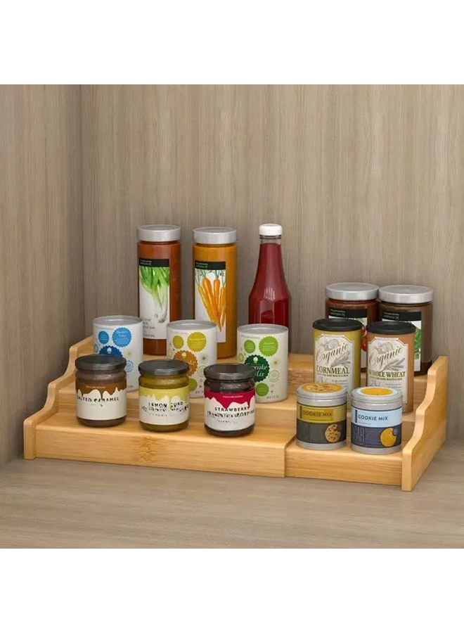 3 Pack Of Adjustable Bamboo Spice Rack Telescopic Seasoning Storage 24 To 40 Inch Length Durable Trapezoidal Design Space Saving Vertical Shelf For Kitchen Organization Apartment Living - Image 2