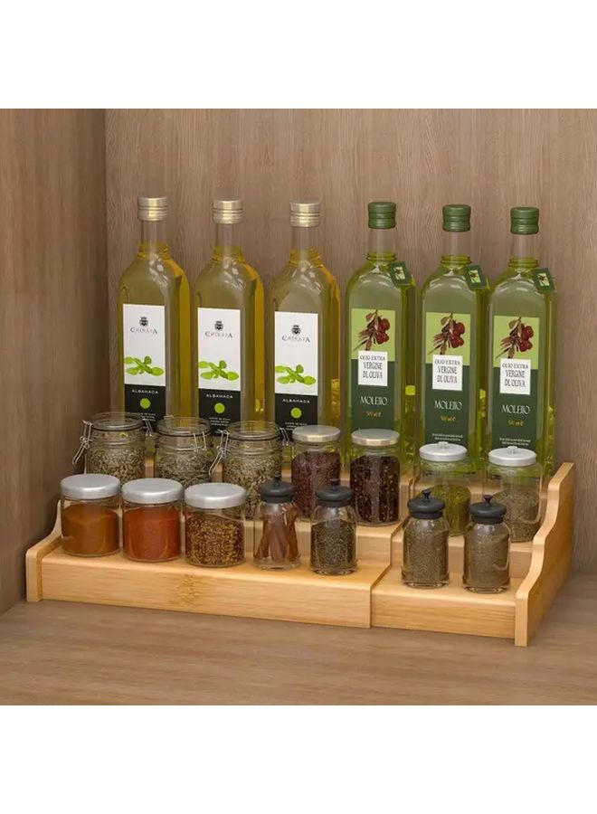 3 Pack Of Adjustable Bamboo Spice Rack Telescopic Seasoning Storage 24 To 40 Inch Length Durable Trapezoidal Design Space Saving Vertical Shelf For Kitchen Organization Apartment Living - Image 4