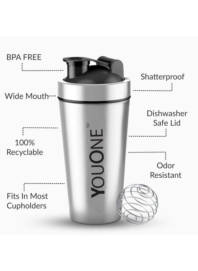 YOUONE Stainless Steel Shaker Bottles For Gym - 100% Leakproof Guarantee, Ideal For Protein, Pre Workout, Bcaas & Water Bpa Free Material - Image 2
