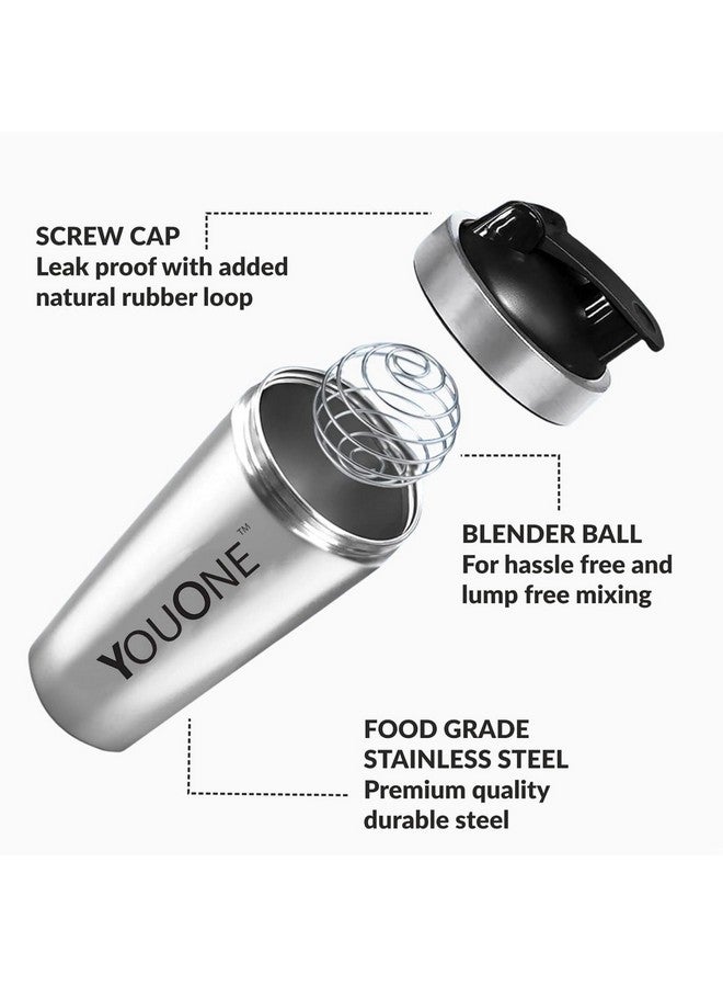 YOUONE Stainless Steel Shaker Bottles For Gym - 100% Leakproof Guarantee, Ideal For Protein, Pre Workout, Bcaas & Water Bpa Free Material - Image 3