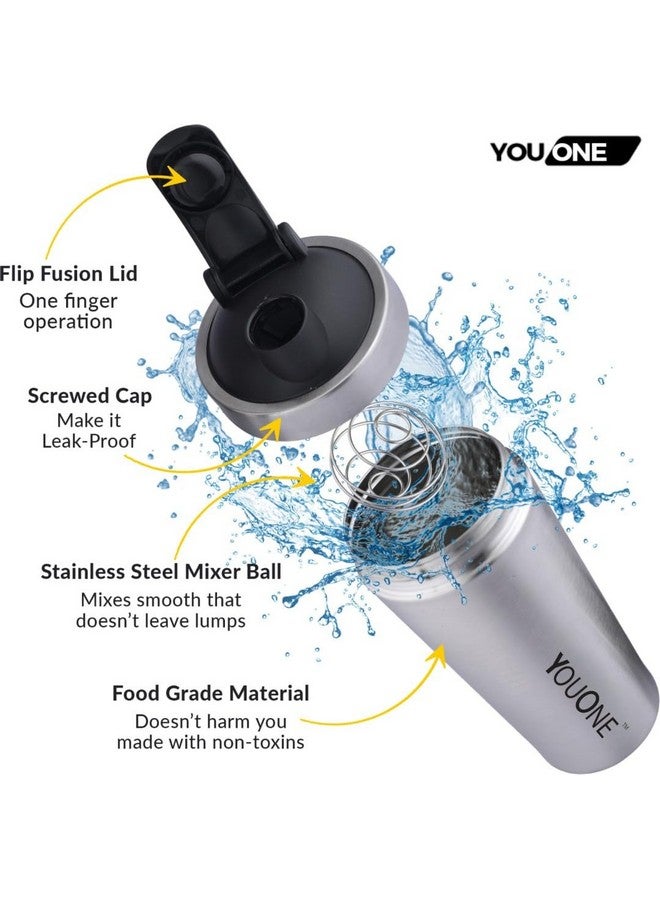 YOUONE Stainless Steel Shaker Bottles For Gym - 100% Leakproof Guarantee, Ideal For Protein, Pre Workout, Bcaas & Water Bpa Free Material - Image 5