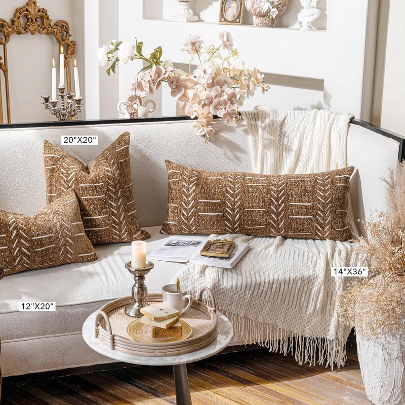 BlissBlush غطاء وسادة ظهري تزييني من ، بلون بني، مقاس 14×36، مناسب للسرير، بتصميم بوهو، منسوج من قماش الشينيل الناعم، يُستخدم فقط كغطاء. - Image 5