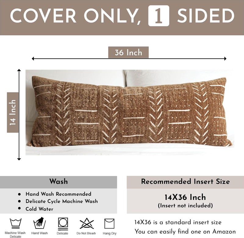 BlissBlush غطاء وسادة ظهري تزييني من ، بلون بني، مقاس 14×36، مناسب للسرير، بتصميم بوهو، منسوج من قماش الشينيل الناعم، يُستخدم فقط كغطاء. - Image 3