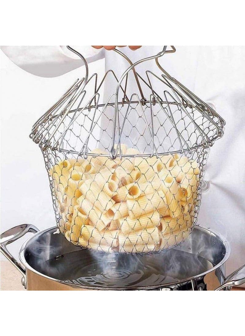 SHR ENTERPRISE SHR Enterprise Stainless Steel Fry French Basket Strainer Net Fried Filter Drainage Rack for Fried Food or Fruits Multifunctional Kitchen Cooking Tool Rice chokkha Pack of 1  - Image 1