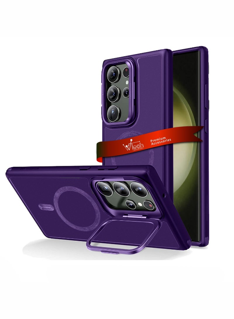Wtech Soft Silicone Magsafe Magnetic Camera Folding Bracket Holder Stand Case Cover For Samsung Galaxy S23 Ultra 5G 2023 Eggplant Purple - Image 1