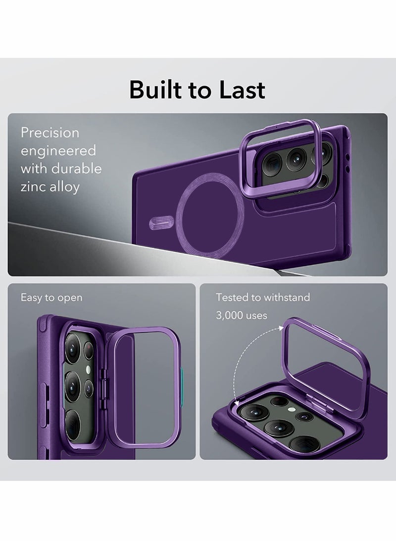 Wtech Soft Silicone Magsafe Magnetic Camera Folding Bracket Holder Stand Case Cover For Samsung Galaxy S23 Ultra 5G 2023 Eggplant Purple - Image 2