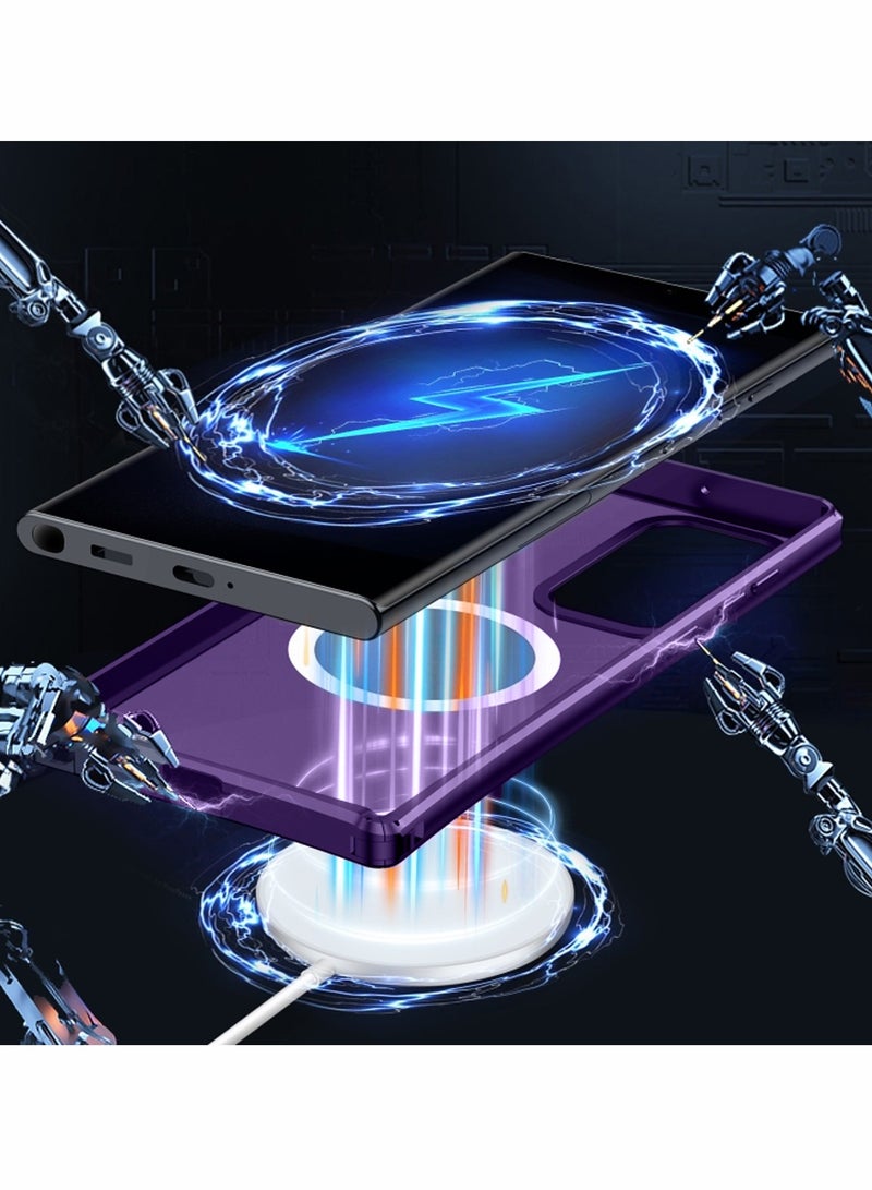 Wtech Soft Silicone Magsafe Magnetic Camera Folding Bracket Holder Stand Case Cover For Samsung Galaxy S23 Ultra 5G 2023 Eggplant Purple - Image 5