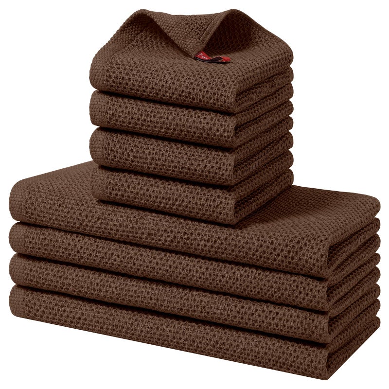 Homaxy 100% Cotton Kitchen Towels and Dishcloths Set, 12 x 12 Inches and 13 x 28 Inches, Set of 8 Bulk Kitchen Towels Set, Ultra Soft Absorbent Dish Cloths for Washing Dishes, Coffee - Image 1