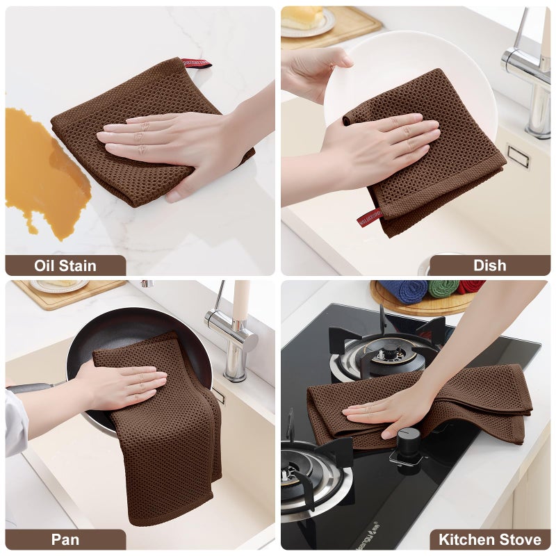 Homaxy 100% Cotton Kitchen Towels and Dishcloths Set, 12 x 12 Inches and 13 x 28 Inches, Set of 8 Bulk Kitchen Towels Set, Ultra Soft Absorbent Dish Cloths for Washing Dishes, Coffee - Image 5