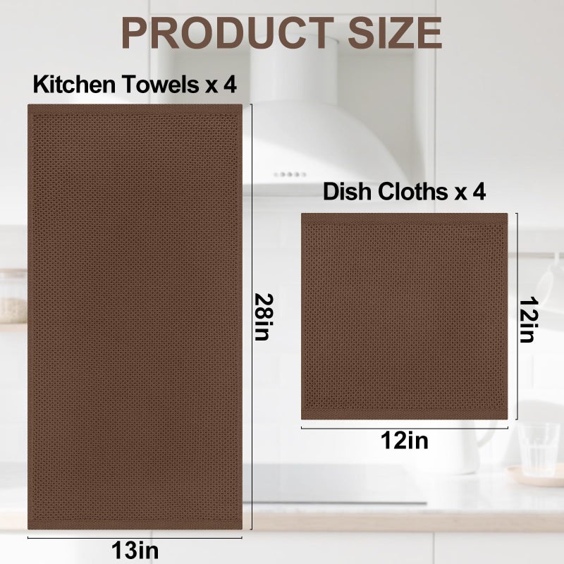 Homaxy 100% Cotton Kitchen Towels and Dishcloths Set, 12 x 12 Inches and 13 x 28 Inches, Set of 8 Bulk Kitchen Towels Set, Ultra Soft Absorbent Dish Cloths for Washing Dishes, Coffee - Image 4