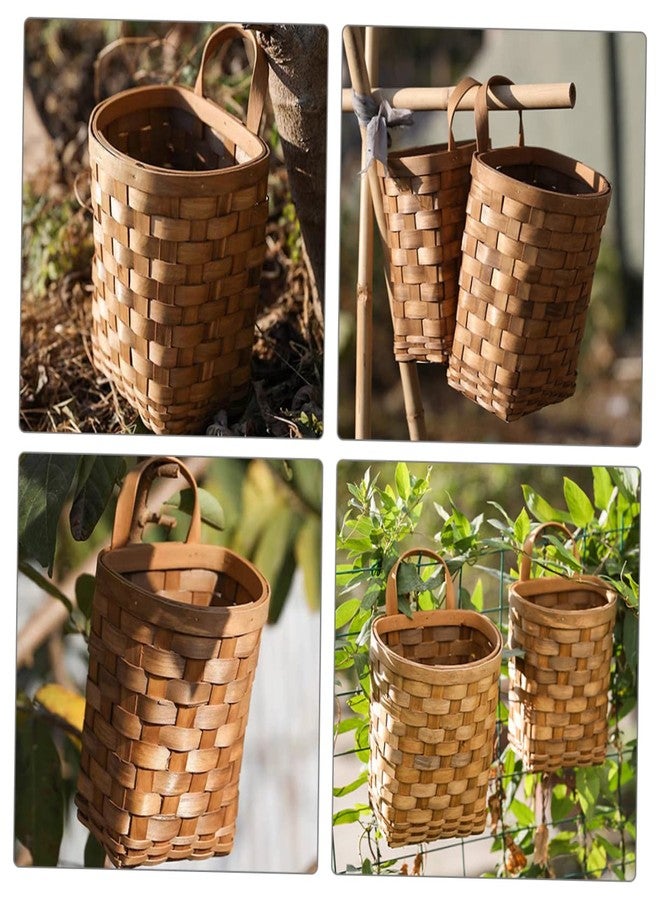 Alipis Hand-Woven Wicker Hanging Basket - 7.7" Tall Portable Wood Storage Basket for Wall, Flowers, Fruits, Vegetables, or Home Decor - Natural Rattan Organizer Box - Image 5