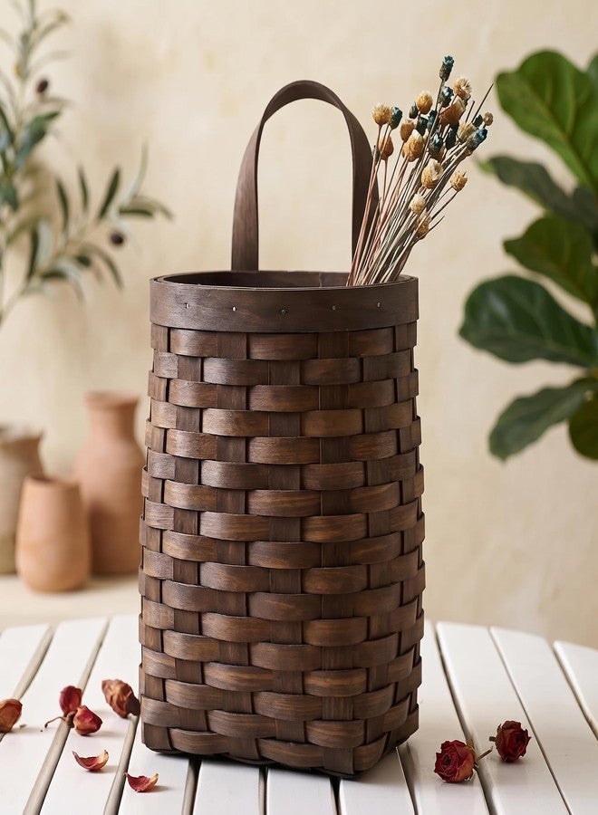 Alipis Hand-Woven Wicker Hanging Basket - 7.7" Tall Portable Wood Storage Basket for Wall, Flowers, Fruits, Vegetables, or Home Decor - Natural Rattan Organizer Box - Image 1