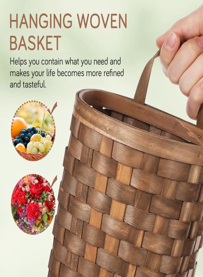 Alipis Hand-Woven Wicker Hanging Basket - 7.7" Tall Portable Wood Storage Basket for Wall, Flowers, Fruits, Vegetables, or Home Decor - Natural Rattan Organizer Box - Image 3