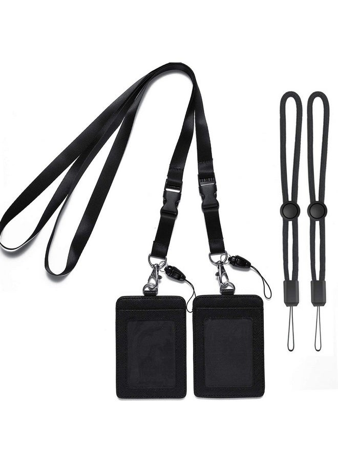 2 Pack Badge Holders Leather+2 Pack Neck Lanyards Detachable Buckle Black Lanyard Strap For Men Women Keys 2Sided Pu Leather Vertical Id Cards Holder With 1 Id Window And 2 Card Slot - pzsku/ZF6968376E2D22824EEA8Z/45/_/1720701819/f29cb0bd-10cc-4120-80fa-c3b787b5a98c