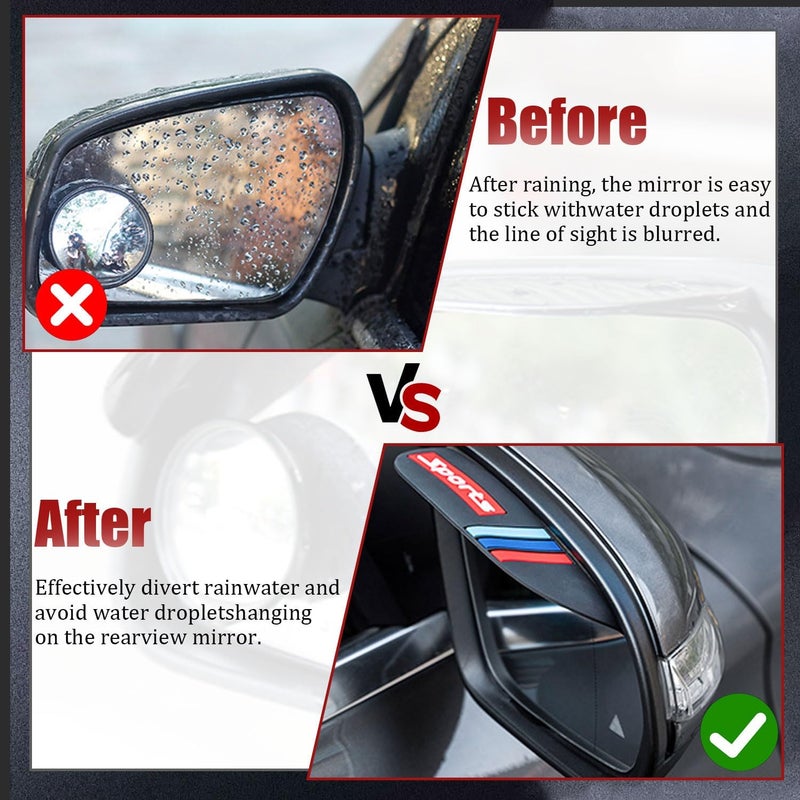Pincuttee 2PC Side Mirror Visor Rain Guards,Car Rear View Mirror Rain Cover,Silicone Rain Shield,Mirror Cover Rubber Visor Guard((Tri-Color-Black Sport,2Pack) Global production standard crafted - Image 3