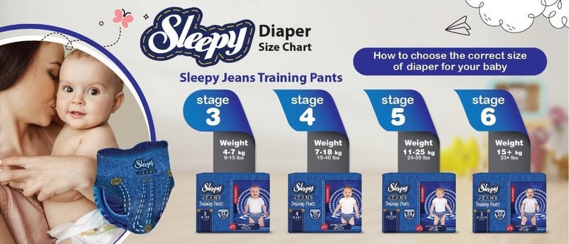 Sleepy سروال تدريب جينز سليبى مقاس 4 ماكسي (7–14 كجم) - 90 قطعة، سروال حفاضات بأسلوب جينز، ناعم وامتصاصي - Image 4