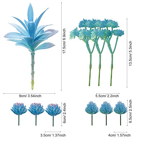 Cayway 21 PCS Artificial Succulent Plants, Blue Fake Succulent, Unpotted Faux Succulent Assortment in Flocked Blue in Different Type for Birthday Home Decor Indoor Wall Garden DIY - Image 2