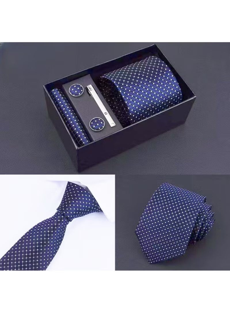 Fashionable Grid pattern Necktie Suit Gift Box Set（Tie, Pocket Square, Broochs, Tie Clip Set ) - Image 3