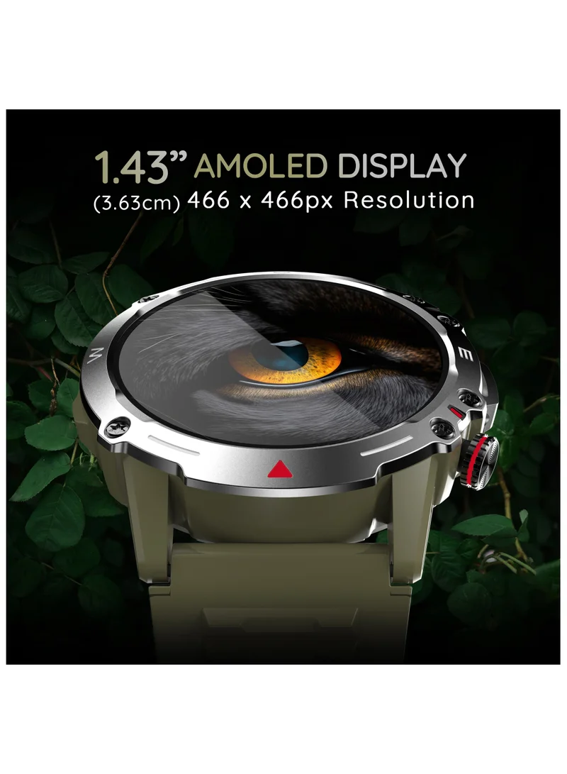 Pebble Cosmos Quest 1.43" Amoled Infinite Always on Display Smartwatch, Compatible with Android & iOS, BT Calling, 410 mAh Battery, Health Suite, Multiple Sports, Rugged Build, Smart Calculator, Forest Green