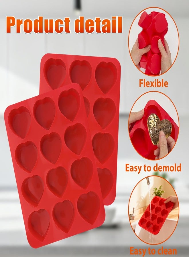 Morofme 2pcs Heart Molds Silicone Heart Shaped Chocolate Molds Hearts Candy Mold Hearts Muffin Pan Mold for Valentine's Wax Melt Baking Soap Jelly Candle - Image 3