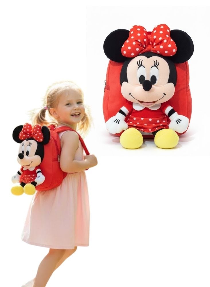 بريميم حقيبة ظهر ميني ماوس ثلاثية الأبعاد للأطفال - حقيبة مدرسية ناعمة محشوة بنقاط حمراء كلاسيكية من ديزني - Image 1