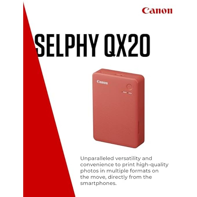 SELPHY QX20 PORTABLE PRINTER - FOR WI-FI PRINTING STRAIGHT FROM YOUR SMART DEVICE. DYE SUBLIMATION, 2 SIZES OF PEEL AND STICK PRINTS AND USB-C CHARGING - RED - Image 3