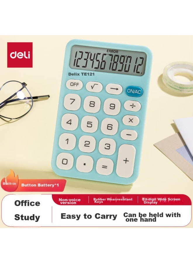 Deli Slim Portable Calculator, 12-digit Display Financial/personal Calculator, Office/study Supplies, Te121 Blue - Image 1