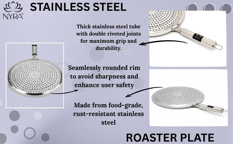NYRA® Stainless Steel Multi- purposeRound Roaster Plate/Chapati Toast Grill/Gas Stove Barbeque - Image 3