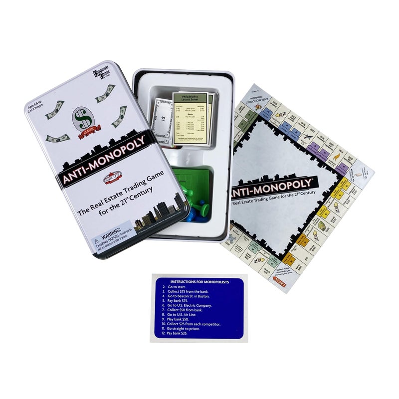 University Games Anti-Monopoly Game Tin Travel by University Games |The Real Estate Trading Game for the 21st Century | Fun, Challenging Game in Travel Tin | For Ages 8 Years and Up - Image 2