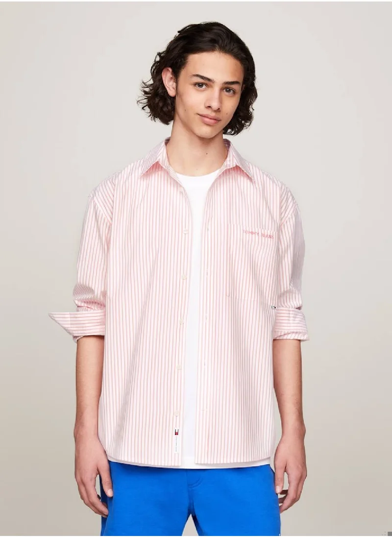 TOMMY JEANS Men's Classics Stripe Regular Fit Oxford Shirt -  Pure Oxford cotton, Pink