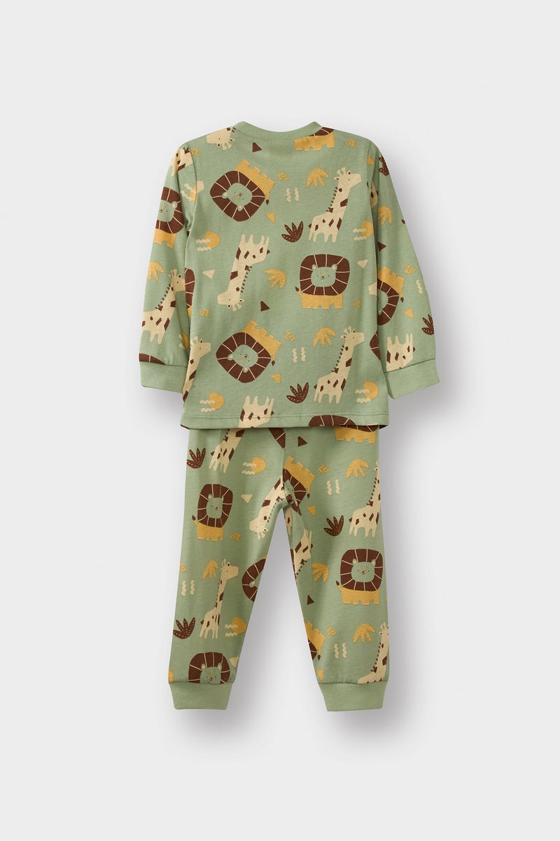 DeFacto Green BabyBoy Baby Boy Safari Printed Cotton Top Bottoms 2 Piece pajama Set Casual - Image 4