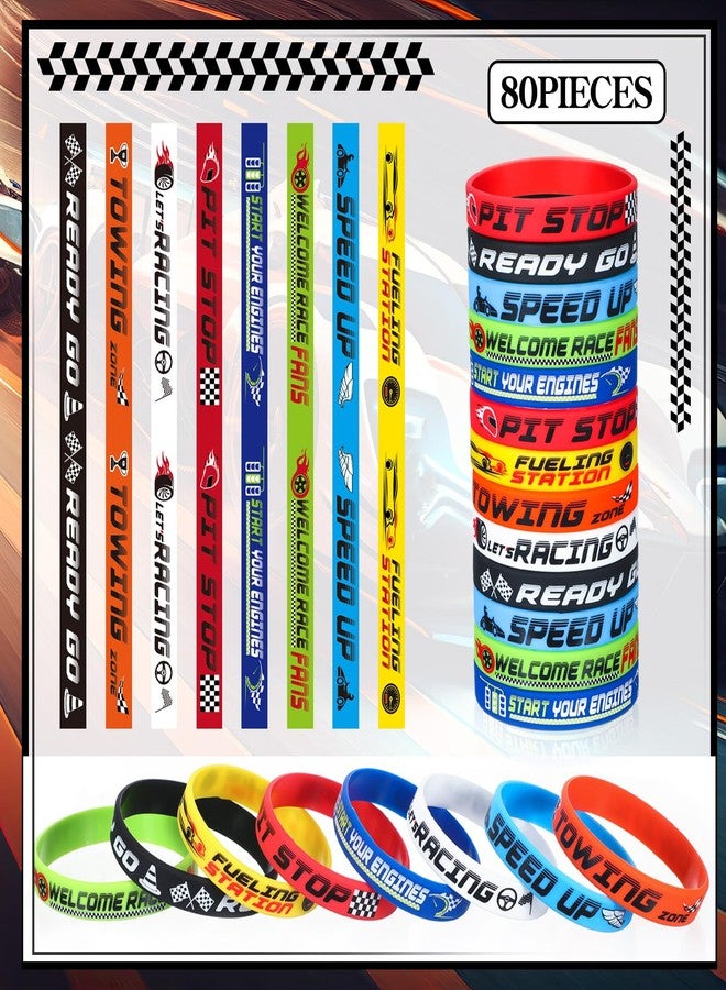 Poen 80 قطعة هدايا حفلة سيارات السباق أساور مطاطية سيارات السباق أساور سيليكون بعلم متقلب لوازم وديكورات حفلة عيد الميلاد لللياقة البدنية سباق الدراجات الترابية - Image 3