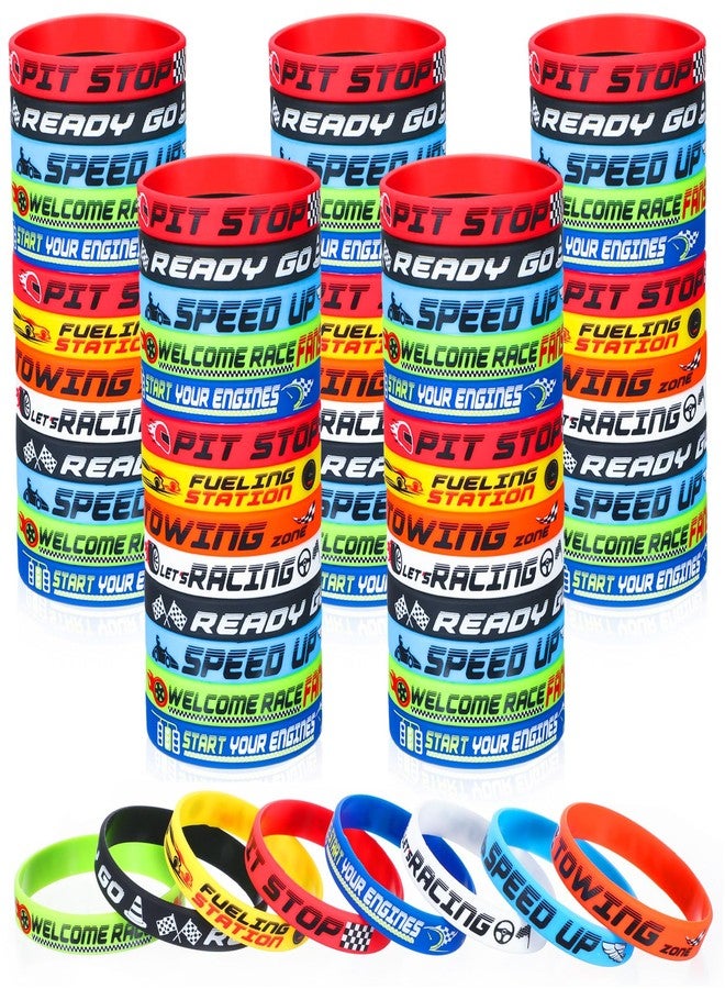 Poen 80 قطعة هدايا حفلة سيارات السباق أساور مطاطية سيارات السباق أساور سيليكون بعلم متقلب لوازم وديكورات حفلة عيد الميلاد لللياقة البدنية سباق الدراجات الترابية - Image 1