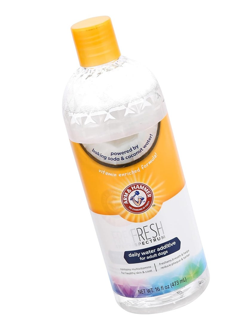 Arm & Hammer مضاف ماء فريش سبيكتروم بنكهة جوز الهند والنعناع للكلاب 473 مل أفضل رعاية أسنان للكلاب يزيل البلاك والجير ينعش النفس ينظف اللثة والأسنان لا يحتاج إلى تنظيف بالفرشاة سهل الاستخدام نظافة فم الحيوانات الأليفة - Image 1