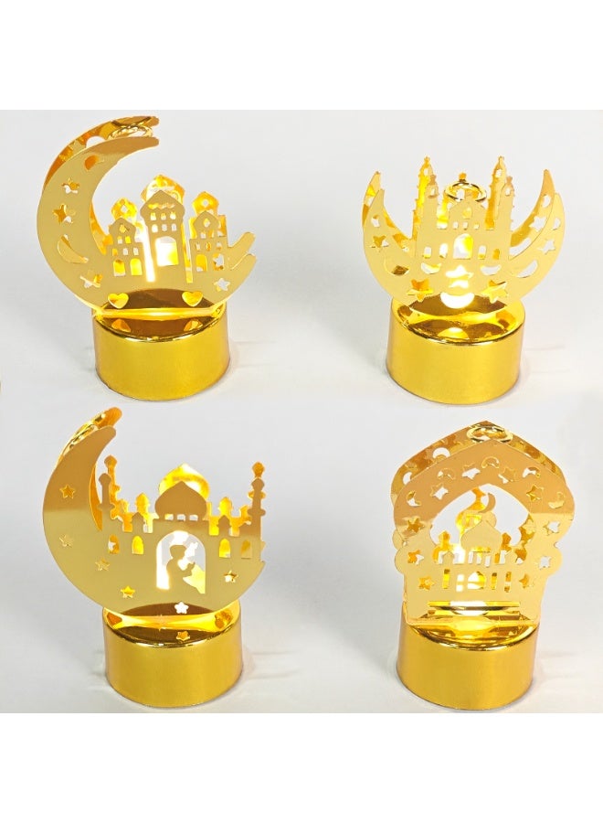  إيسو مجموعة مصابيح مكتبية رمضانية من إيسو، 4 مصابيح طاولة رمضانية على شكل هلال، فوانيس LED، زينة عيد مبارك لغرفة النوم وغرفة المعيشة وديكور المنزل - Image 1