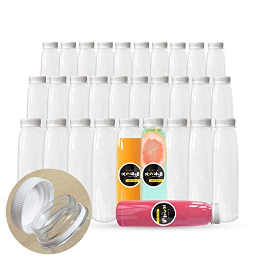 Holotap 54pcs 7oz Plastic Juice Bottles with Caps Clear Disposable Plastic Bottles Bulk with White Tamper Evident Lids 7 OZ White