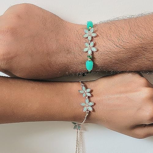 Mahi Rakhi for Brother and Bhabhi Floral Green Crystals Bracelet Style Lumba - Bhaiya Bhabhi Rakhi Set (RCOL1105520ZGre) - Image 2