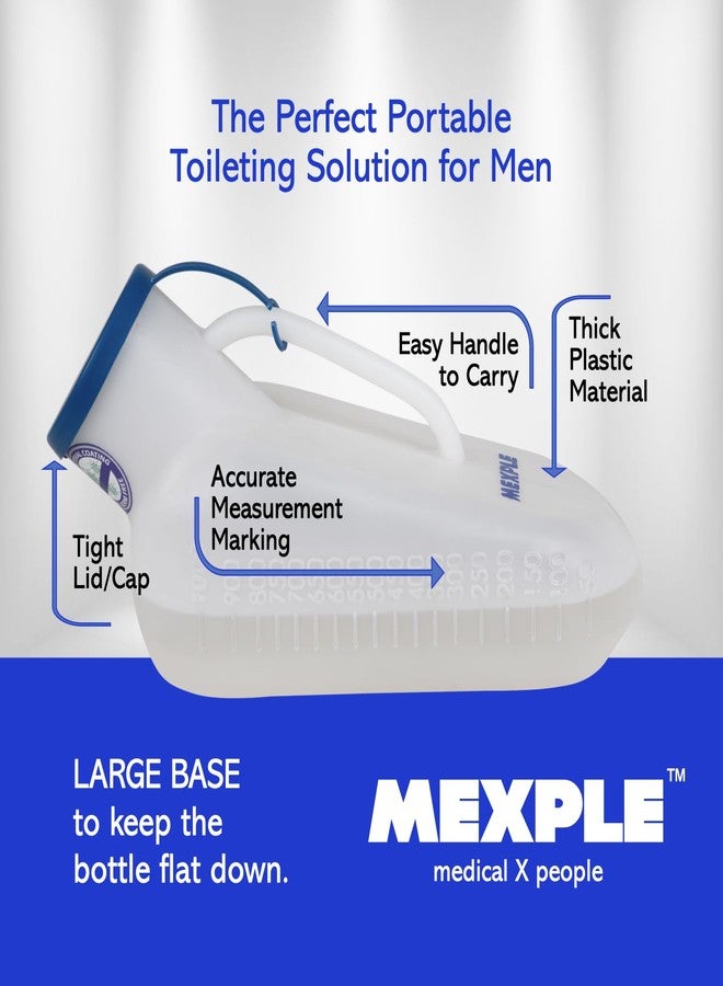 MEXPLE مبولة MEXPLE للرجال | زجاجة بول طبية محمولة وآمنة | زجاجة بول للمرضى في الفراش | للرجال - 1000 مل (أبيض) - Image 3